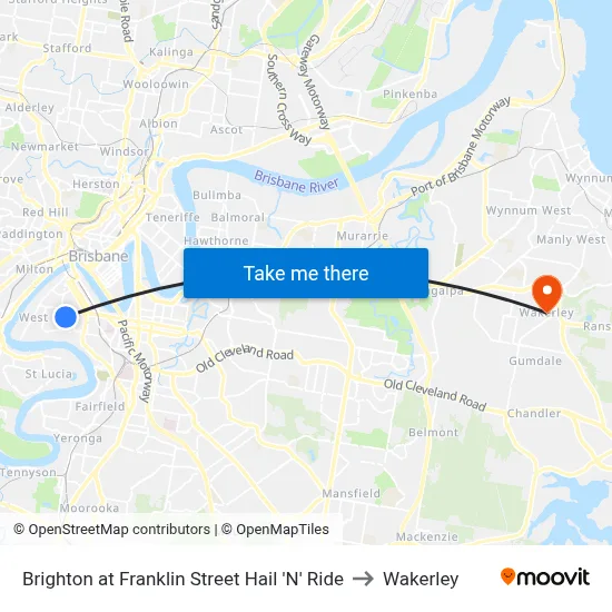 Brighton at Franklin Street Hail 'N' Ride to Wakerley map