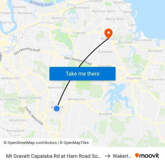 Mt Gravatt Capalaba Rd at Ham Road South to Wakerley map