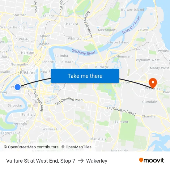 Vulture St at West End, Stop 7 to Wakerley map