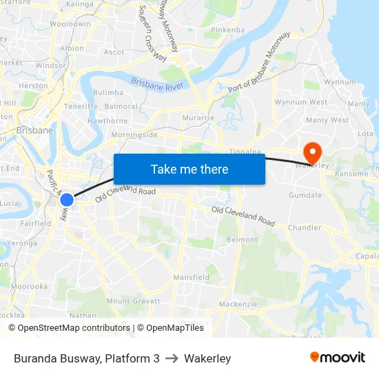 Buranda Busway, Platform 3 to Wakerley map