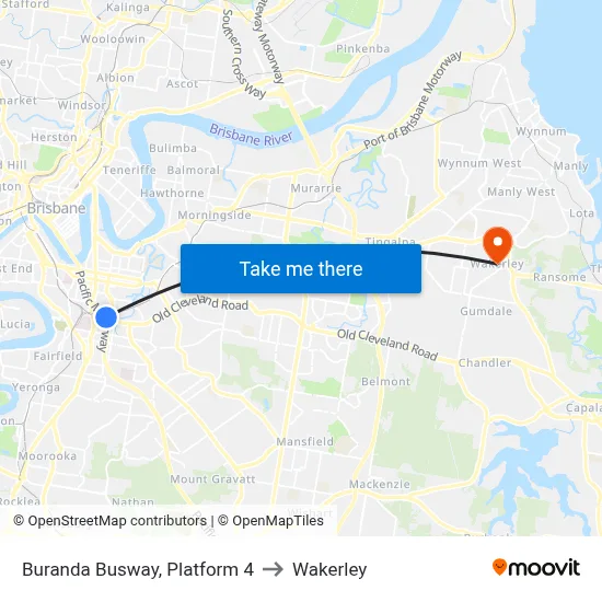 Buranda Busway, Platform 4 to Wakerley map