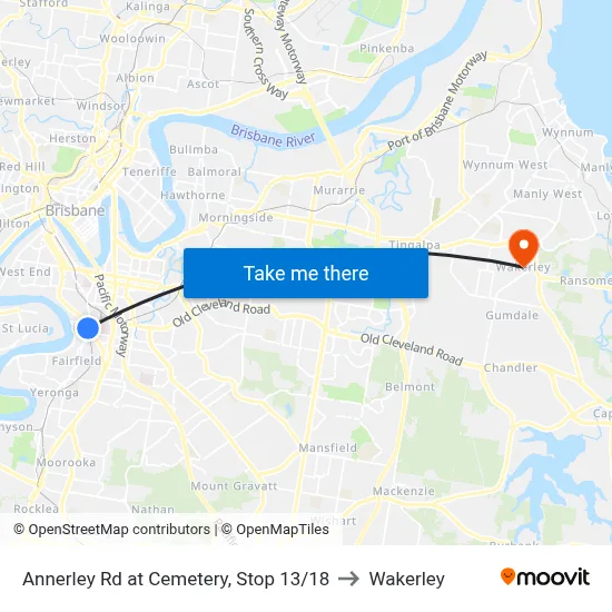 Annerley Rd at Cemetery, Stop 13/18 to Wakerley map
