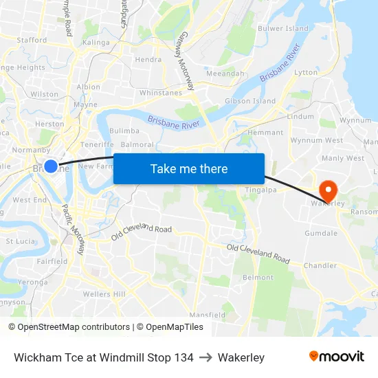 Wickham Tce at Windmill Stop 134 to Wakerley map