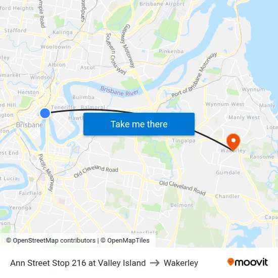 Ann Street Stop 216 at Valley Island to Wakerley map