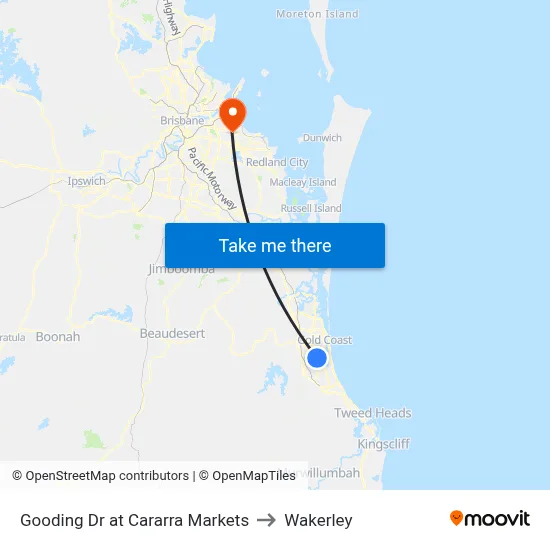 Gooding Dr at Cararra Markets to Wakerley map