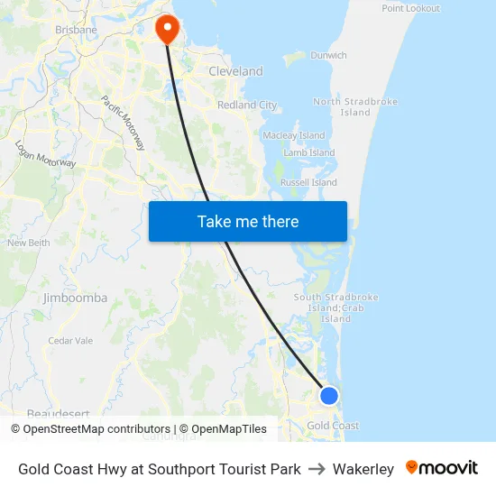 Gold Coast Hwy at Southport Tourist Park to Wakerley map