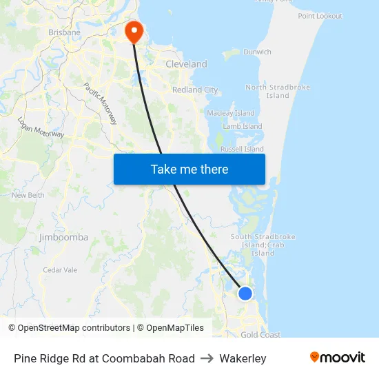 Pine Ridge Rd at Coombabah Road to Wakerley map