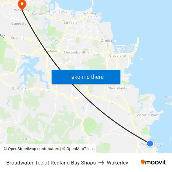 Broadwater Tce at Redland Bay Shops to Wakerley map