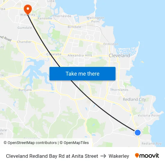 Cleveland Redland Bay Rd at Anita Street to Wakerley map