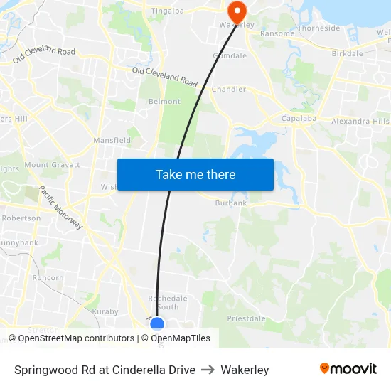 Springwood Rd at Cinderella Drive to Wakerley map
