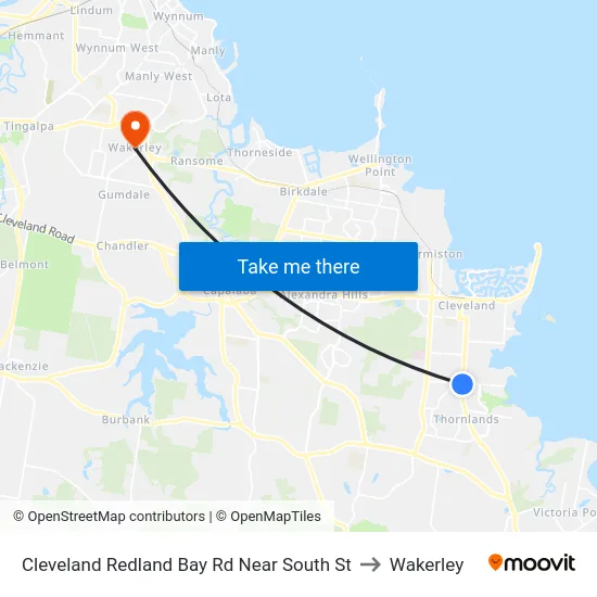 Cleveland Redland Bay Rd Near South St to Wakerley map