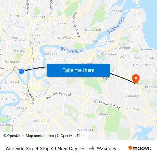 Adelaide Street Stop 43 Near City Hall to Wakerley map