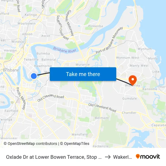Oxlade Dr at Lower Bowen Terrace, Stop 19 to Wakerley map