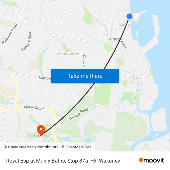 Royal Esp at Manly Baths, Stop 87a to Wakerley map
