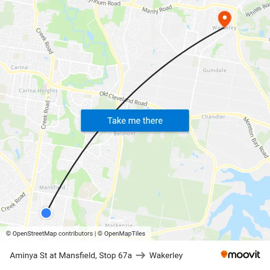 Aminya St at Mansfield, Stop 67a to Wakerley map