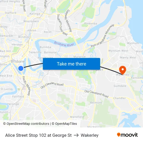 Alice Street Stop 102 at George St to Wakerley map