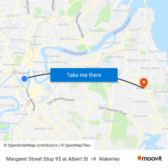 Margaret Street Stop 95 at Albert St to Wakerley map