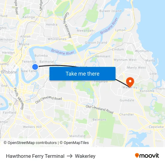 Hawthorne Ferry Terminal to Wakerley map