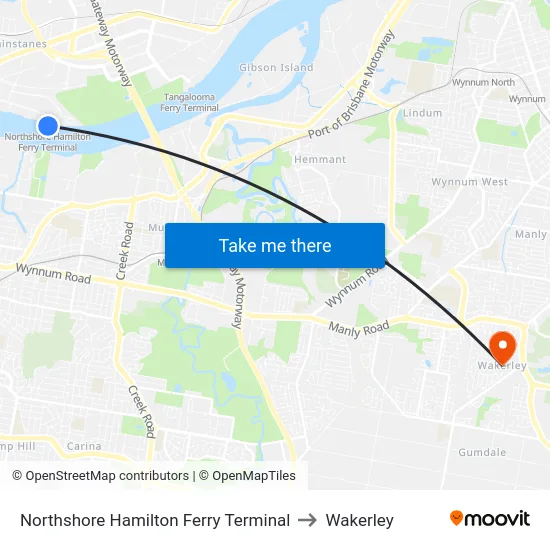 Northshore Hamilton Ferry Terminal to Wakerley map