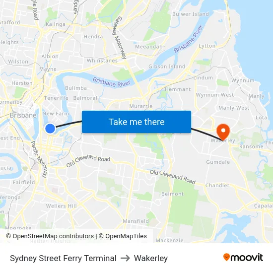 Sydney Street Ferry Terminal to Wakerley map