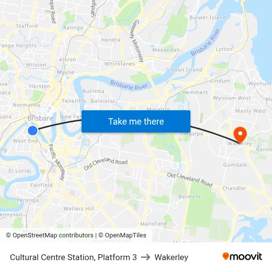 Cultural Centre Station, Platform 3 to Wakerley map