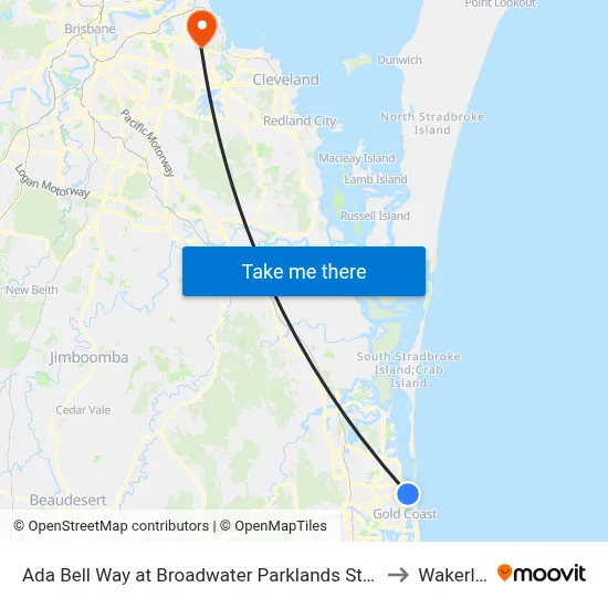 Ada Bell Way at Broadwater Parklands Station to Wakerley map