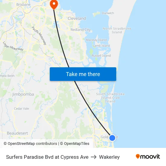 Surfers Paradise Bvd at Cypress Ave to Wakerley map