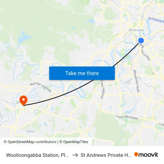 Woolloongabba Station, Platform 1 to St Andrews Private Hospital map