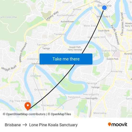 Brisbane to Lone Pine Koala Sanctuary map