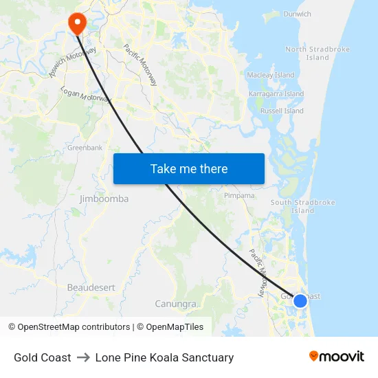 Gold Coast to Lone Pine Koala Sanctuary map