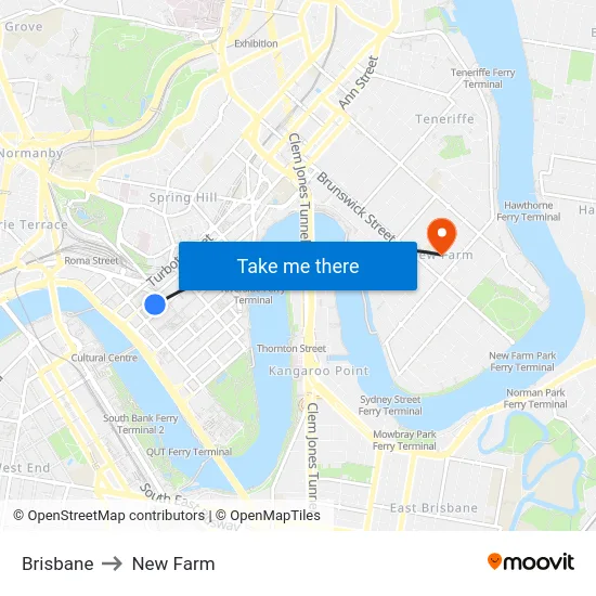 Brisbane to New Farm map