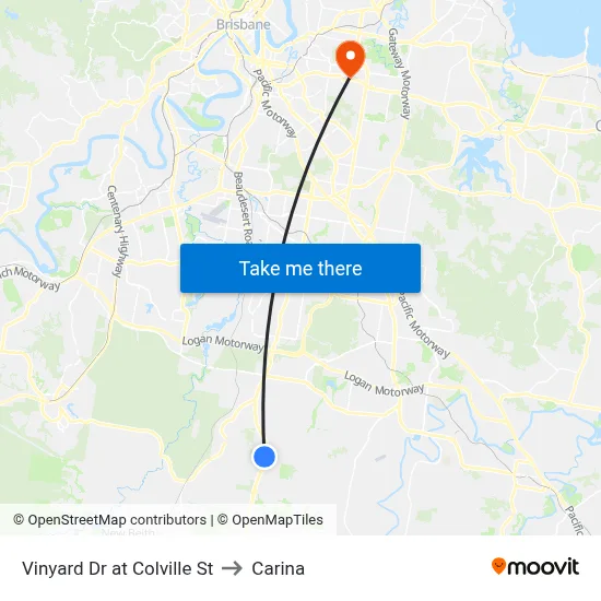 Vinyard Dr at Colville St to Carina map
