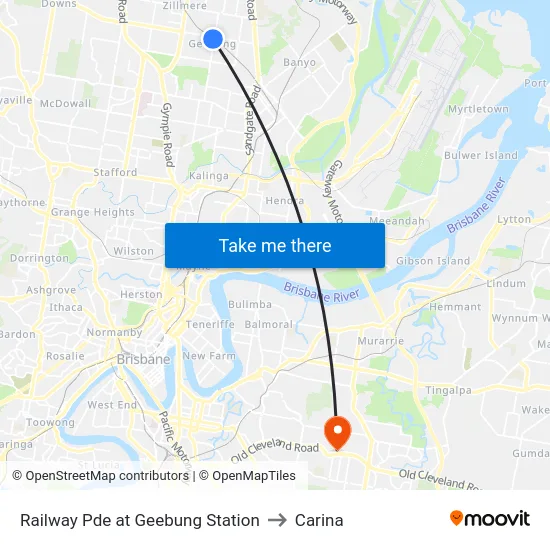 Railway Pde at Geebung Station to Carina map