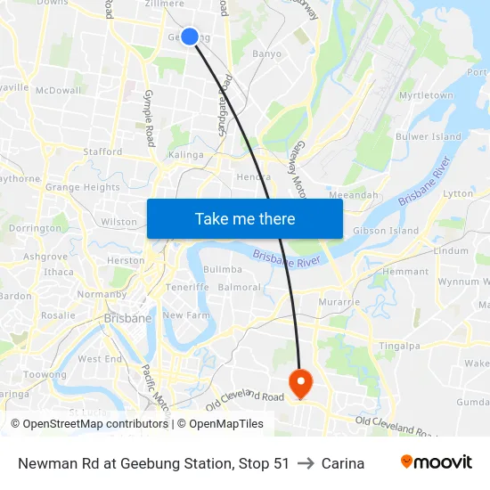 Newman Rd at Geebung Station, Stop 51 to Carina map