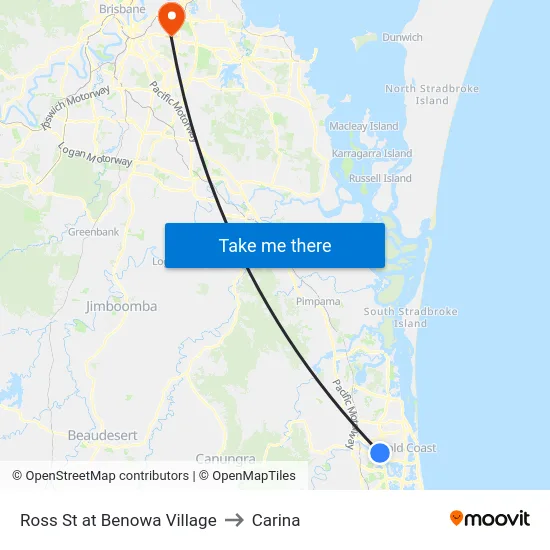 Ross St at Benowa Village to Carina map