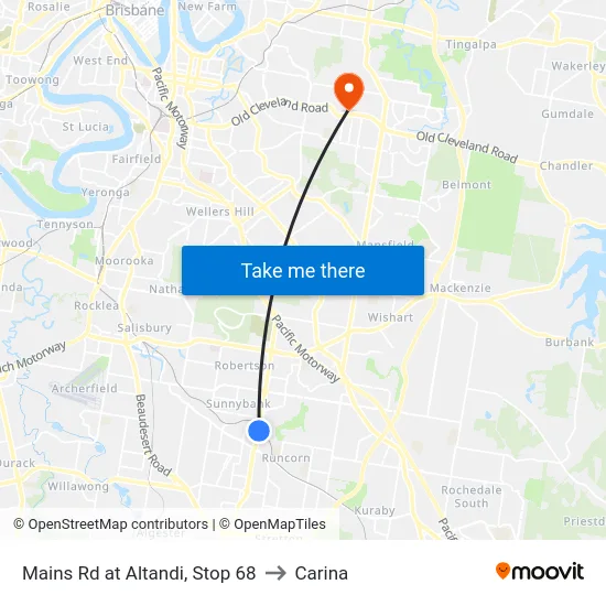 Mains Rd at Altandi, Stop 68 to Carina map