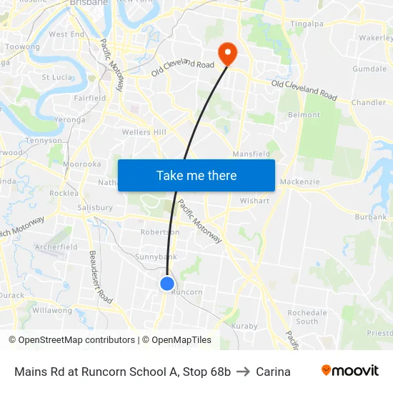 Mains Rd at Runcorn School A, Stop 68b to Carina map