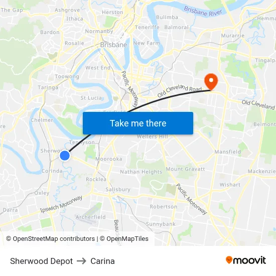 Sherwood Depot to Carina map