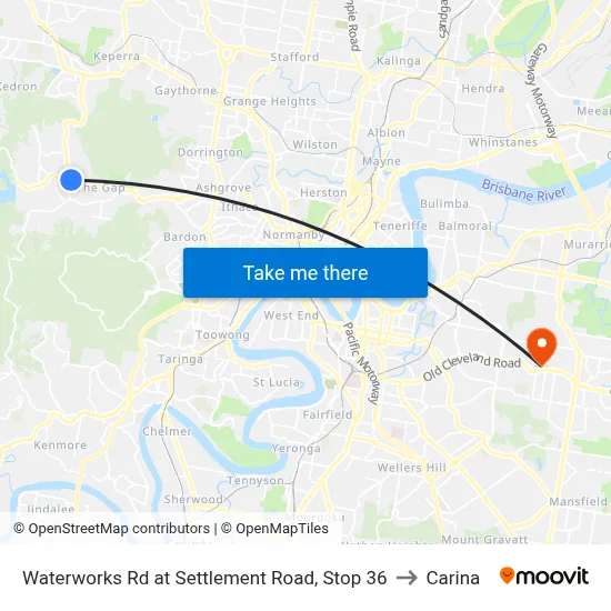 Waterworks Rd at Settlement Road, Stop 36 to Carina map