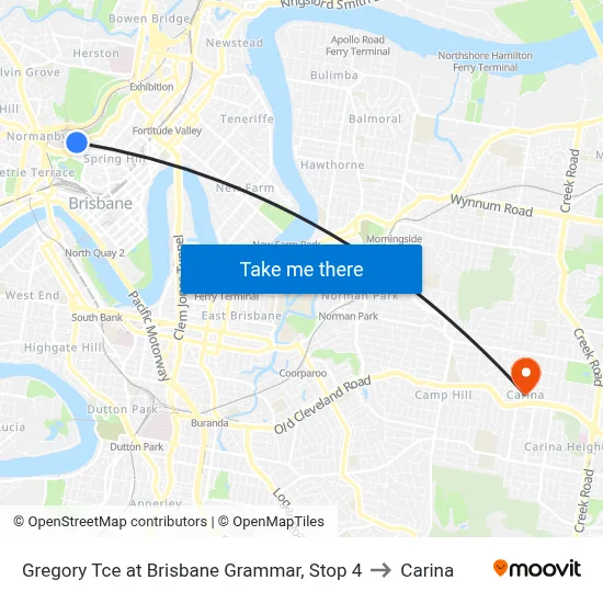 Gregory Tce at Brisbane Grammar, Stop 4 to Carina map