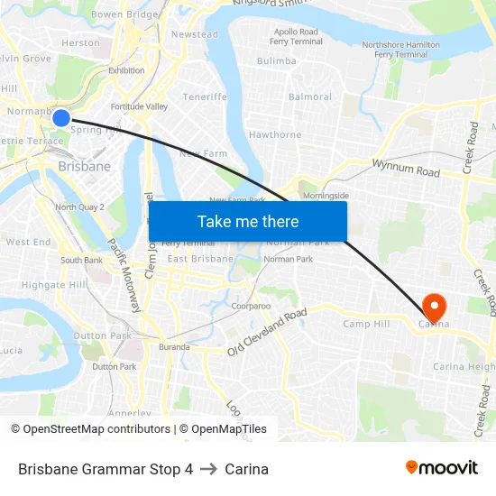 Brisbane Grammar Stop 4 to Carina map