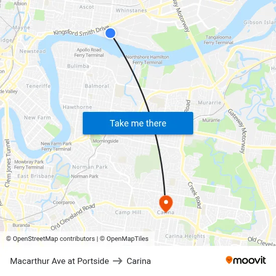 Macarthur Ave at Portside to Carina map