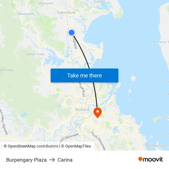 Burpengary Plaza to Carina map