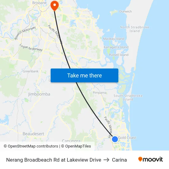 Nerang Broadbeach Rd at Lakeview Drive to Carina map