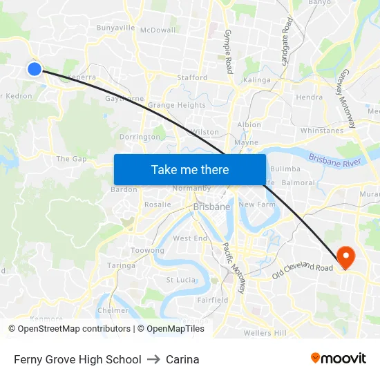 Ferny Grove High School to Carina map