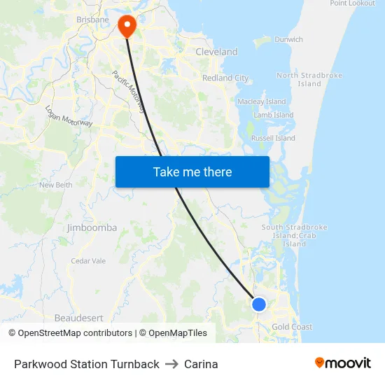 Parkwood Station Turnback to Carina map