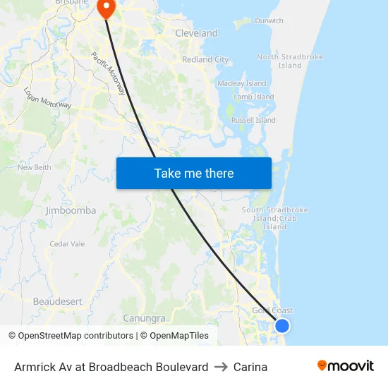 Armrick Av at Broadbeach Boulevard to Carina map