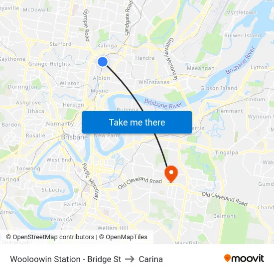 Wooloowin Station - Bridge St to Carina map