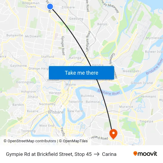 Gympie Rd at Brickfield Street, Stop 45 to Carina map