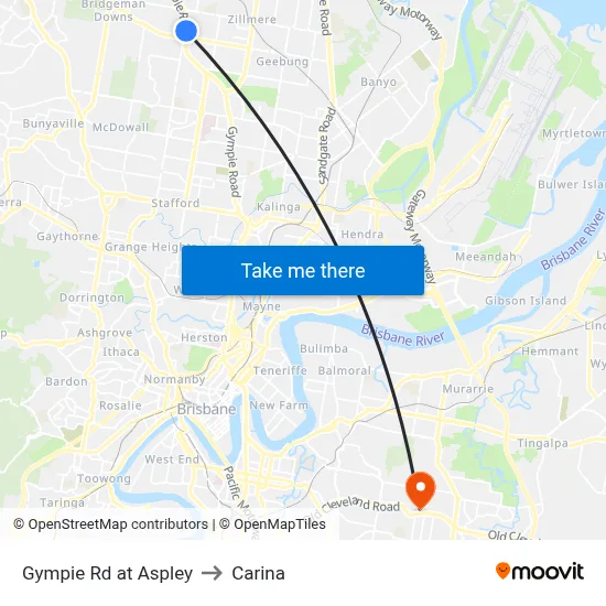 Gympie Rd at Aspley to Carina map